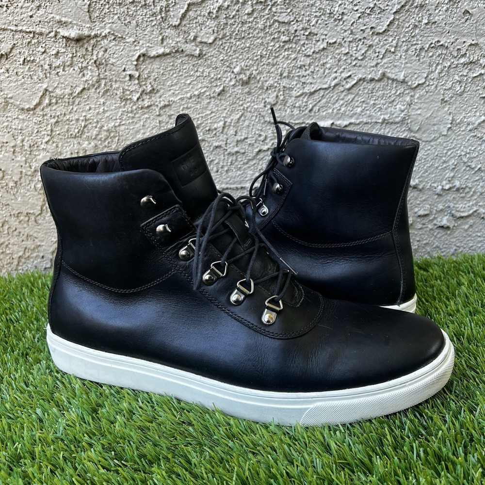 HELM Boots Men Size 15 Lace-up Black Leather Sneakers Comfort Genuine Leather